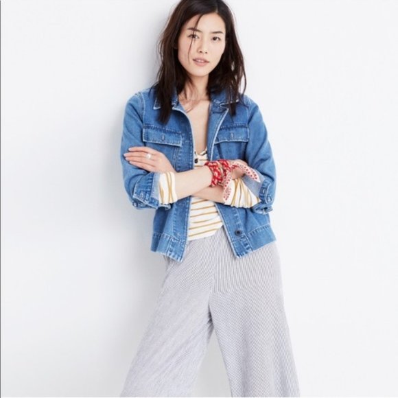 Madewell Northward Cropped Army Denim Jean Jacket
